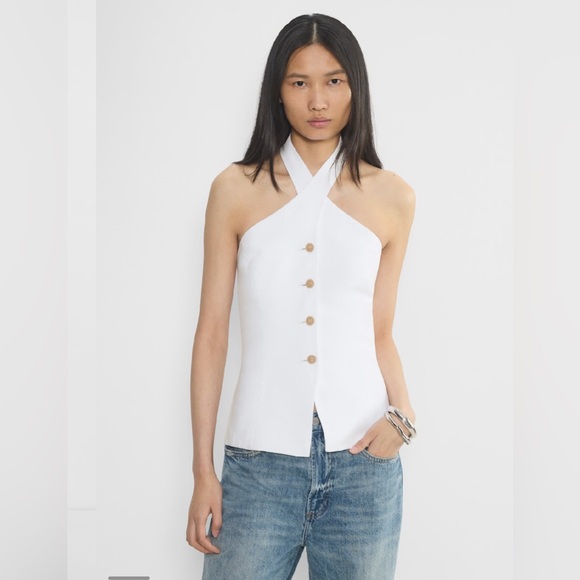 NWT Aritzia Wilfred CruiseLinen™ Lisbon Vest White Size 6 Slim-fit linen halter - Picture 3 of 16